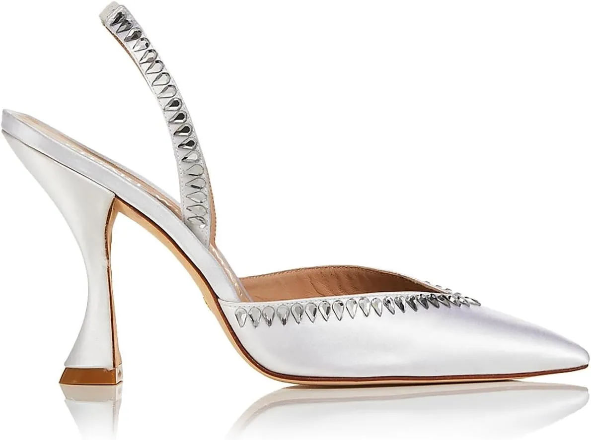 Stuart Weitzman Womens GMCT Satin Embellished Slingback Heels