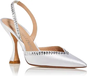 Stuart Weitzman Womens GMCT Satin Embellished Slingback Heels