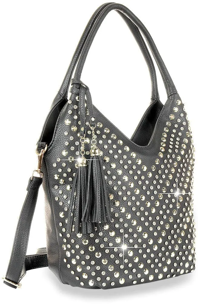 Studded Chevron Pattern Fashion Handbag