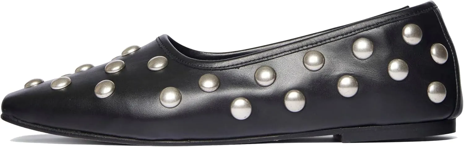 Studded Flats for Women with Ballet Inspired Design; Comfortable Slip-On with Square Toe; Ideal for Formal Office Wear