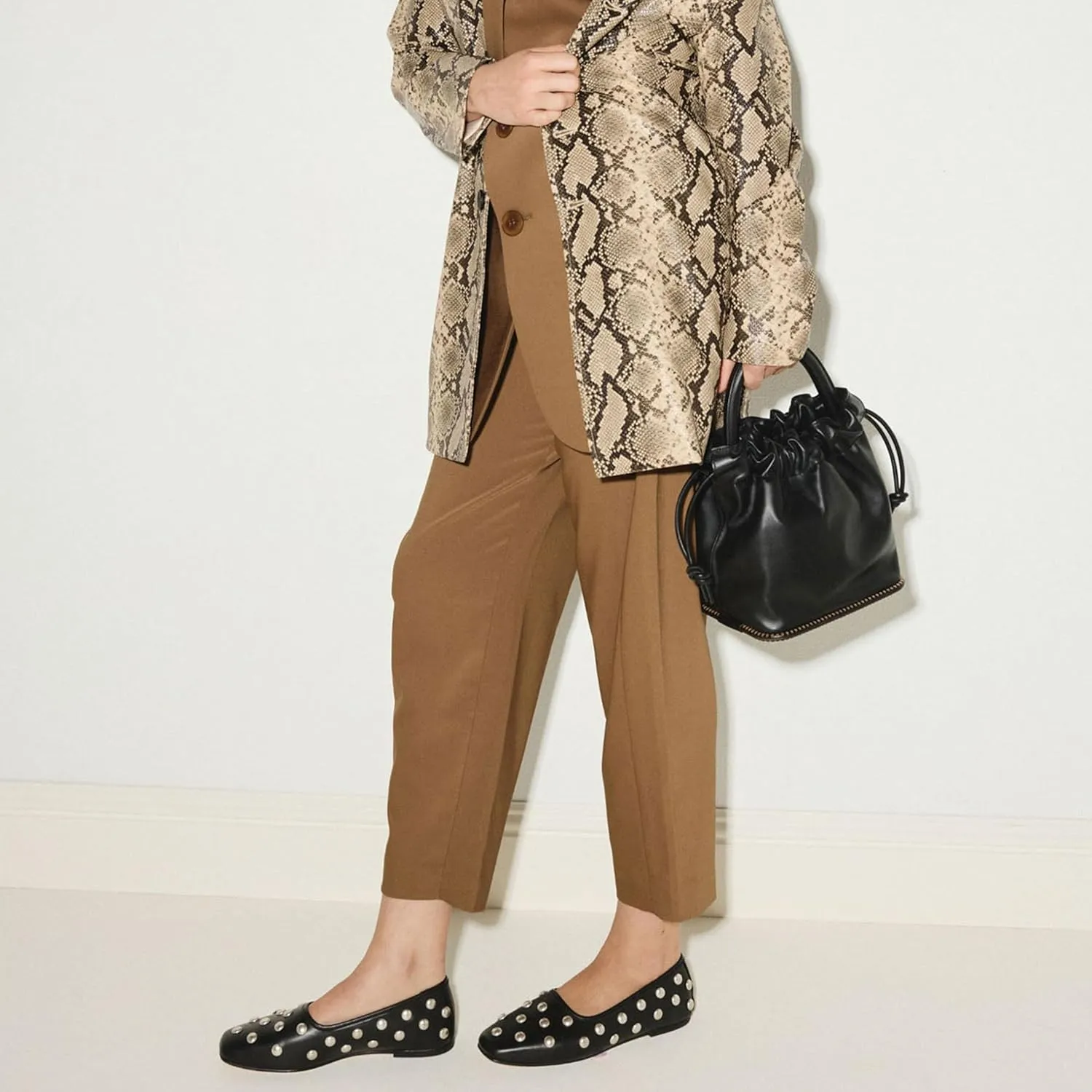 Studded Flats for Women with Ballet Inspired Design; Comfortable Slip-On with Square Toe; Ideal for Formal Office Wear