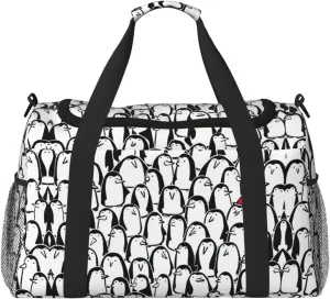 Stylish Crowd of Penguins Print Travel Duffle Bag Large Capacity Tote Stylish Weekender Bag for Outdoor Activities