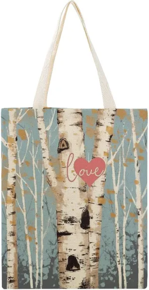 Stylish Shoulder Bag, Love Birch Tree Print Reusable Grocery Bag Large Canvas Tote Versatile Handbag All-purpose Tote
