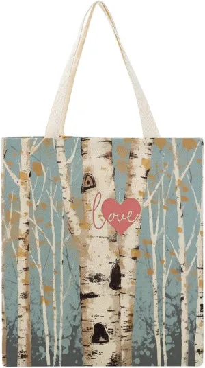 Stylish Shoulder Bag, Love Birch Tree Print Reusable Grocery Bag Large Canvas Tote Versatile Handbag All-purpose Tote