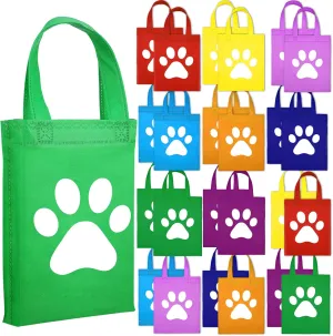 Sumind 24 Pcs Paw Print Bags Print Treat with Handle Non Woven Cat Gift Goodie Cat Gift Wrap Reusable Paw Candy Bag for Pet Dog Birthday Party Favors Baby Shower