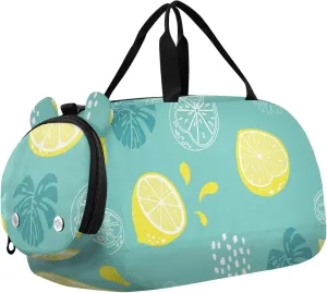 Summer Lemon and Palm Gym Travel Duffel Bag with Shoe Compartment for Boys Girls - Gymnastics Sports Dance Football Travel Bag Teens Weekender Sleepover