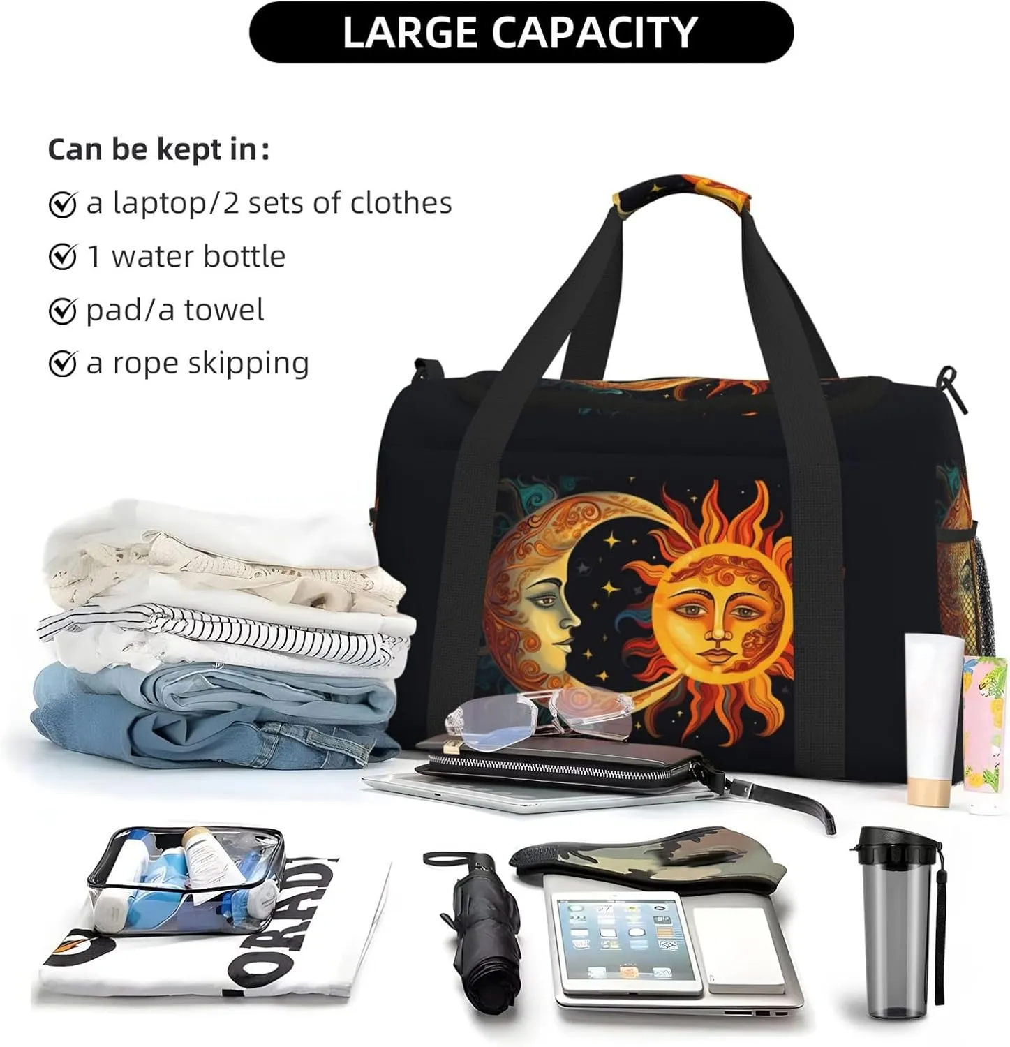 Sun Moon And Stars Travel Weekender Overnight Bags Foldable Hand Travel Bag Sport Gym Duffel Bag For Men Women