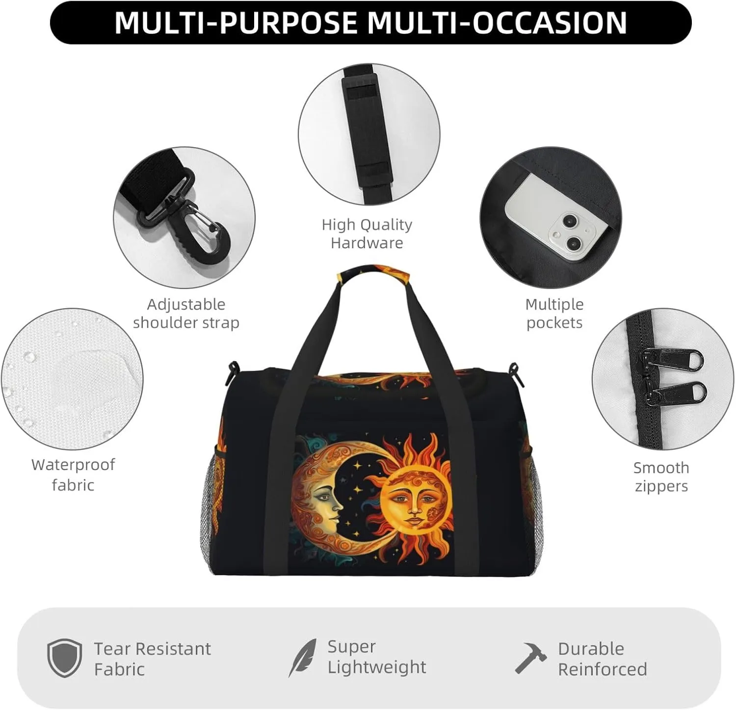 Sun Moon And Stars Travel Weekender Overnight Bags Foldable Hand Travel Bag Sport Gym Duffel Bag For Men Women