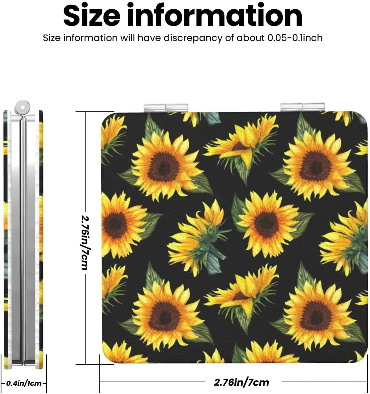 Sunflowers On Black Background Women Mini Cosmetic Mirror Folding Portable Pocket Makeup Mirror
