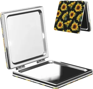 Sunflowers On Black Background Women Mini Cosmetic Mirror Folding Portable Pocket Makeup Mirror