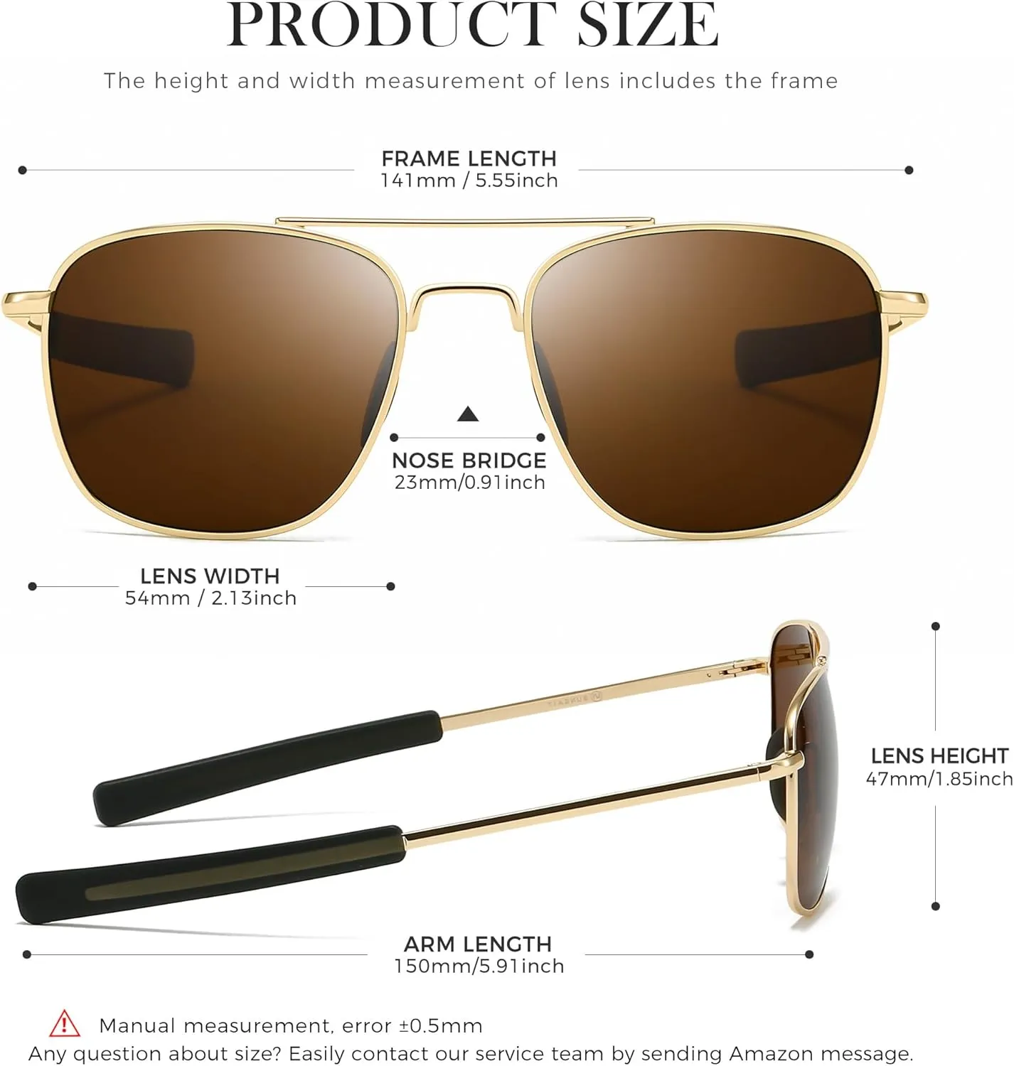 SUNGAIT Men's Military Style Polarized Pilot Aviator Sunglasses Bayonet Temples