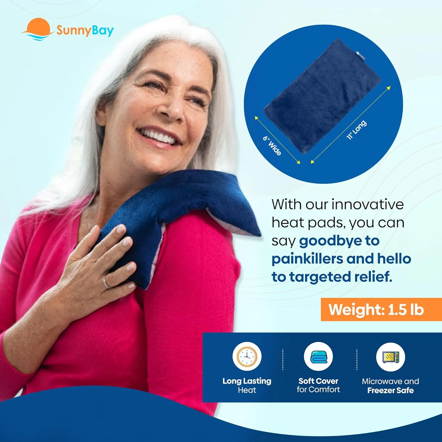 SunnyBay Odorless Small Microwave Heating Pad, Microwavable Versatile Neck and Shoulder Wrap for Back Pain and More, Moist Heat Cotton-Fleece Pad with Hydra-Beads, 6x11 in, Blue-Grey