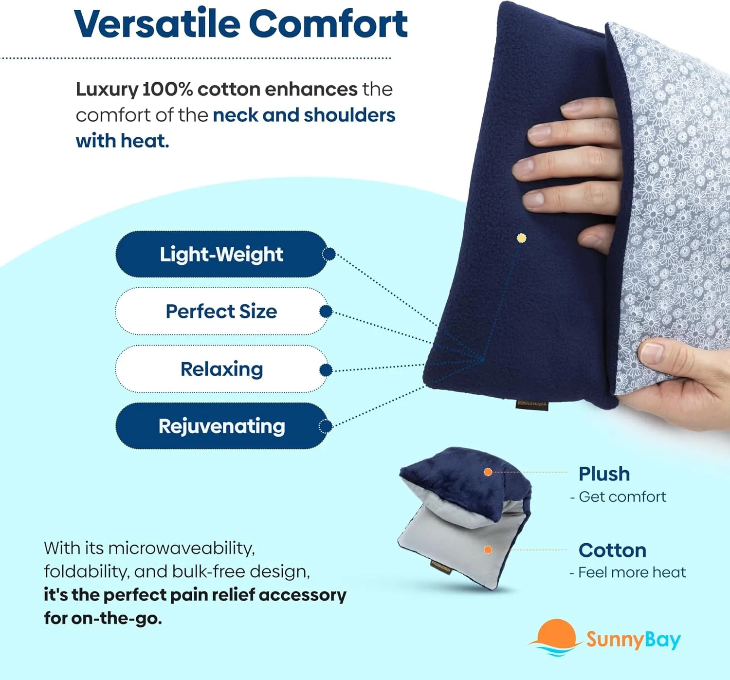 SunnyBay Odorless Small Microwave Heating Pad, Microwavable Versatile Neck and Shoulder Wrap for Back Pain and More, Moist Heat Cotton-Fleece Pad with Hydra-Beads, 6x11 in, Blue-Grey