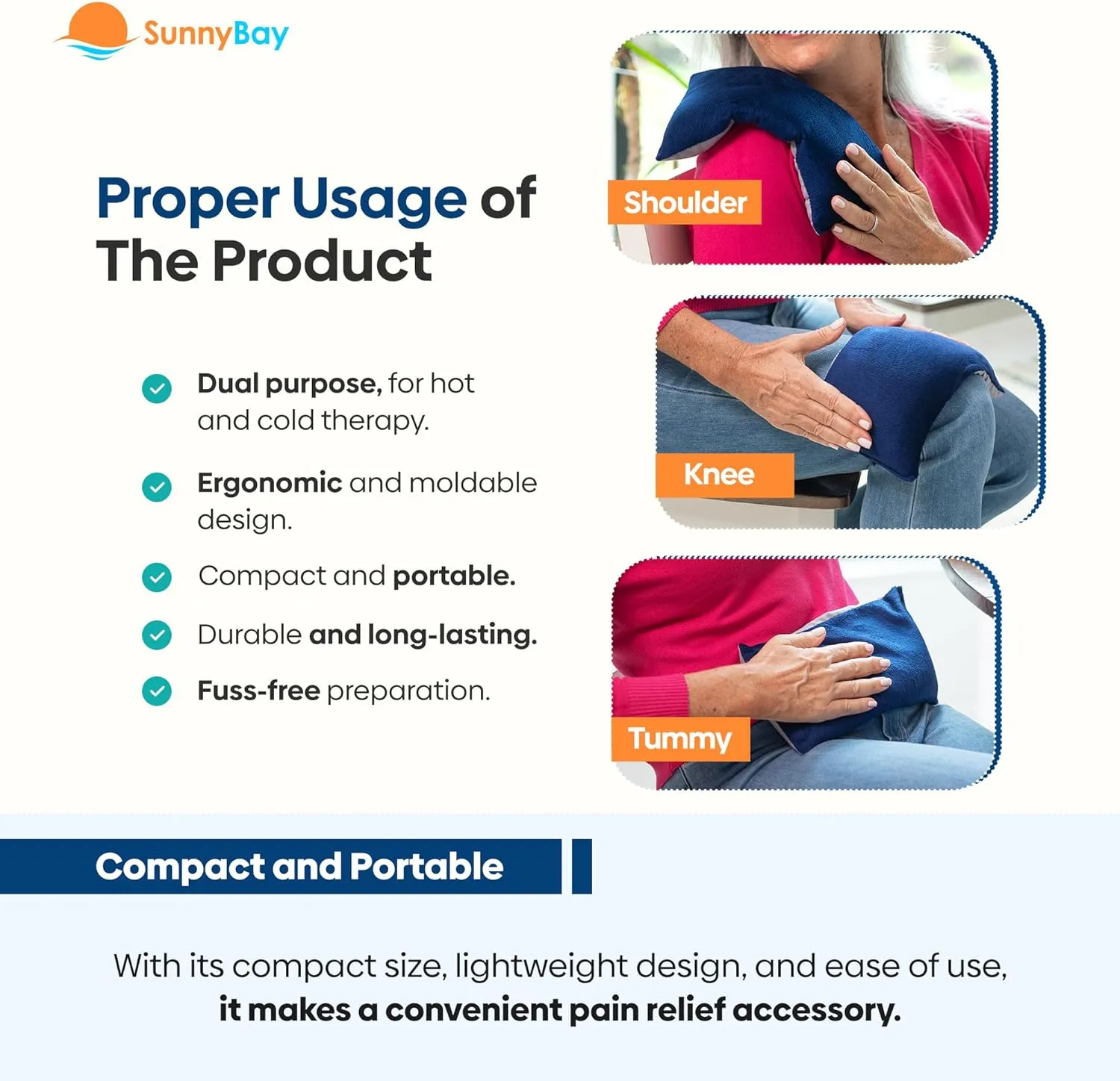 SunnyBay Odorless Small Microwave Heating Pad, Microwavable Versatile Neck and Shoulder Wrap for Back Pain and More, Moist Heat Cotton-Fleece Pad with Hydra-Beads, 6x11 in, Blue-Grey