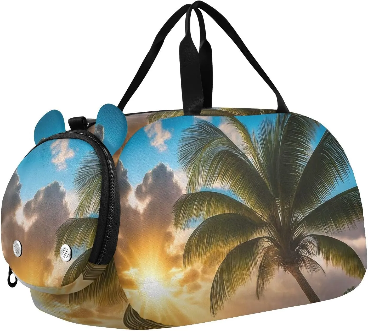 Sunrise Beach Palm Tree Duffle Bag for Girl, Sports Duffle Gym Bags with Shoe Compartment, Personalized Overnight Bag Travel Weekender for Kids