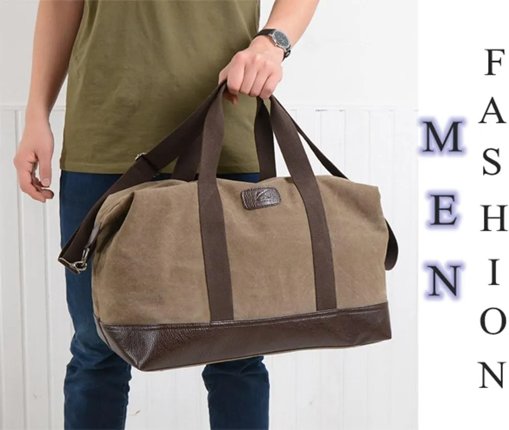 Sunshinejing Women Canvas Weekender Travel Tote Overnight Duffel Bag PU Trim Carry on Bags (Brown)