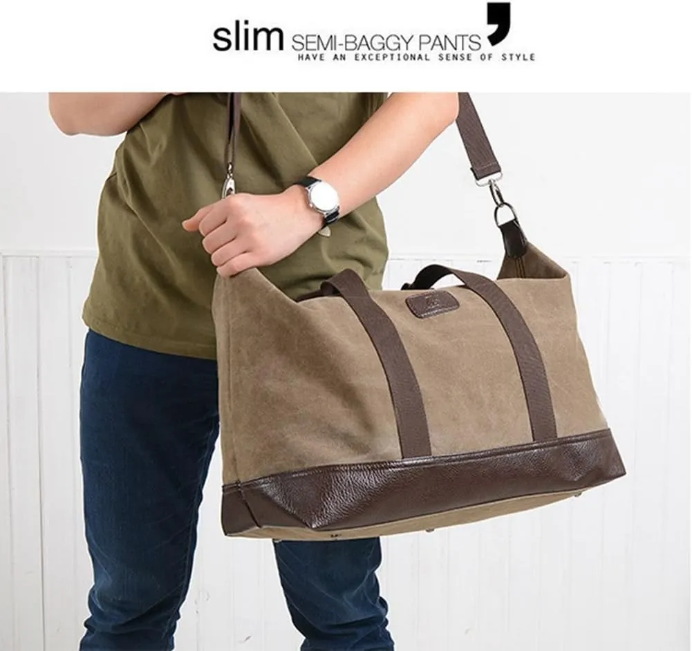 Sunshinejing Women Canvas Weekender Travel Tote Overnight Duffel Bag PU Trim Carry on Bags (Brown)