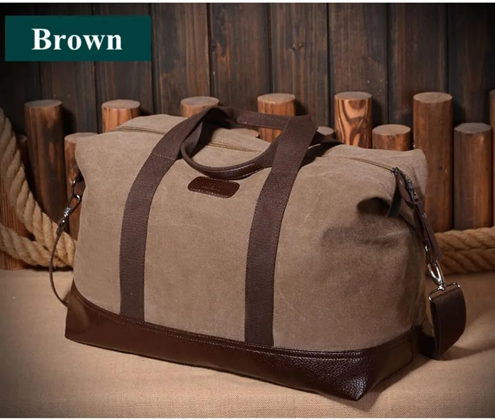 Sunshinejing Women Canvas Weekender Travel Tote Overnight Duffel Bag PU Trim Carry on Bags (Brown)