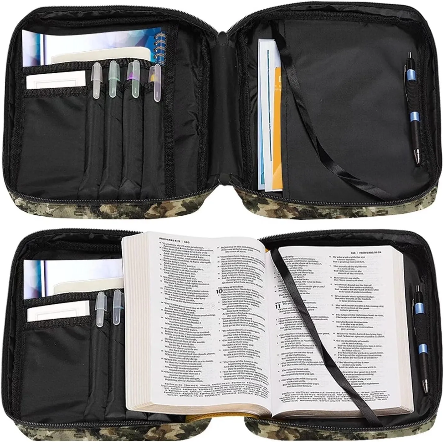 Suobstales Deer Print Bible Cover Carrying Book Case for Women Men American Flag Camo Lightweight Bible Bag Bible Protective with Handle and Zippered Pocket