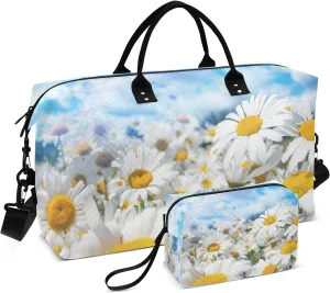 susiyo Travel Duffel Bags Daisy Wildflowers Meadow Quilted Gym Bag Weekender Overnight Bags with Small Makeup Pouch