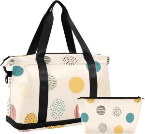 susiyo Travel Duffel Bags for Women, Retro Circle Pattern Sports Duffel Bags Gym Bags with Shoes Compartment, Tote Bag Weekender Bag for Travelling
