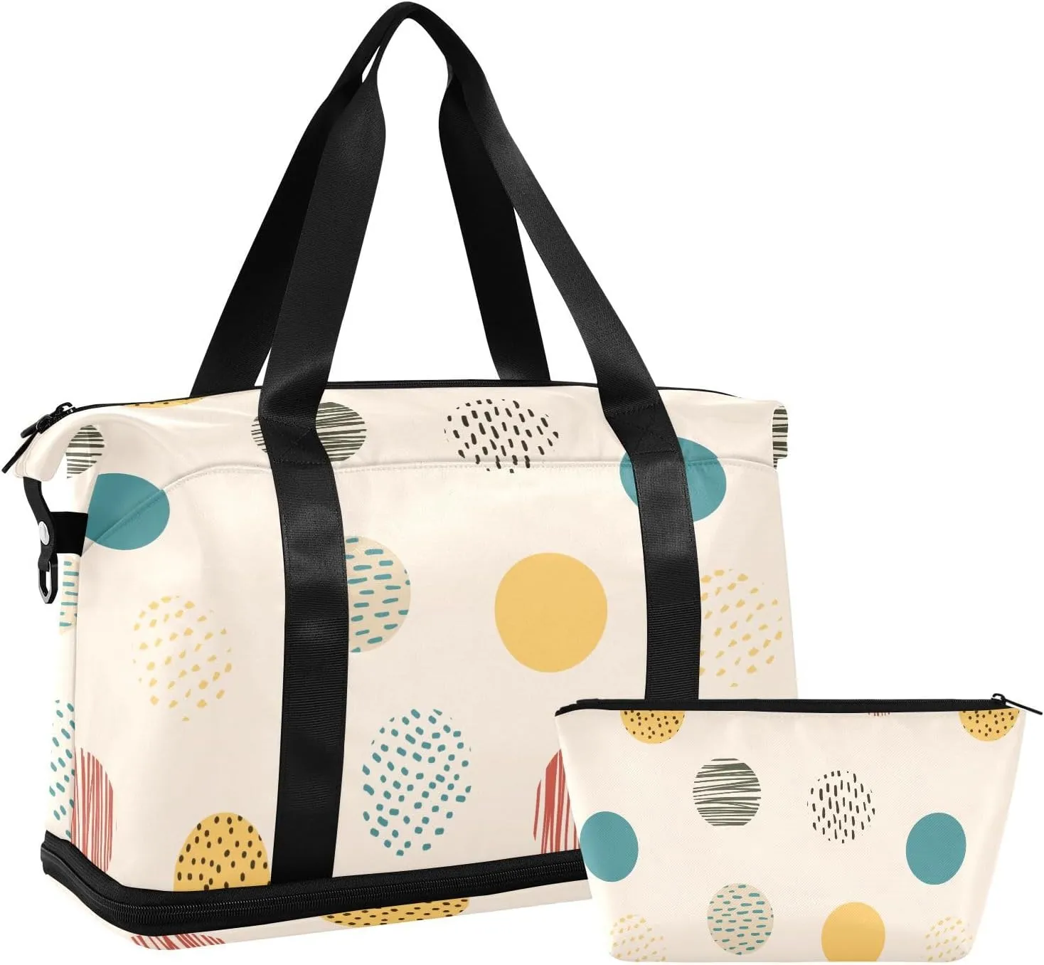 susiyo Travel Duffel Bags for Women, Retro Circle Pattern Sports Duffel Bags Gym Bags with Shoes Compartment, Tote Bag Weekender Bag for Travelling