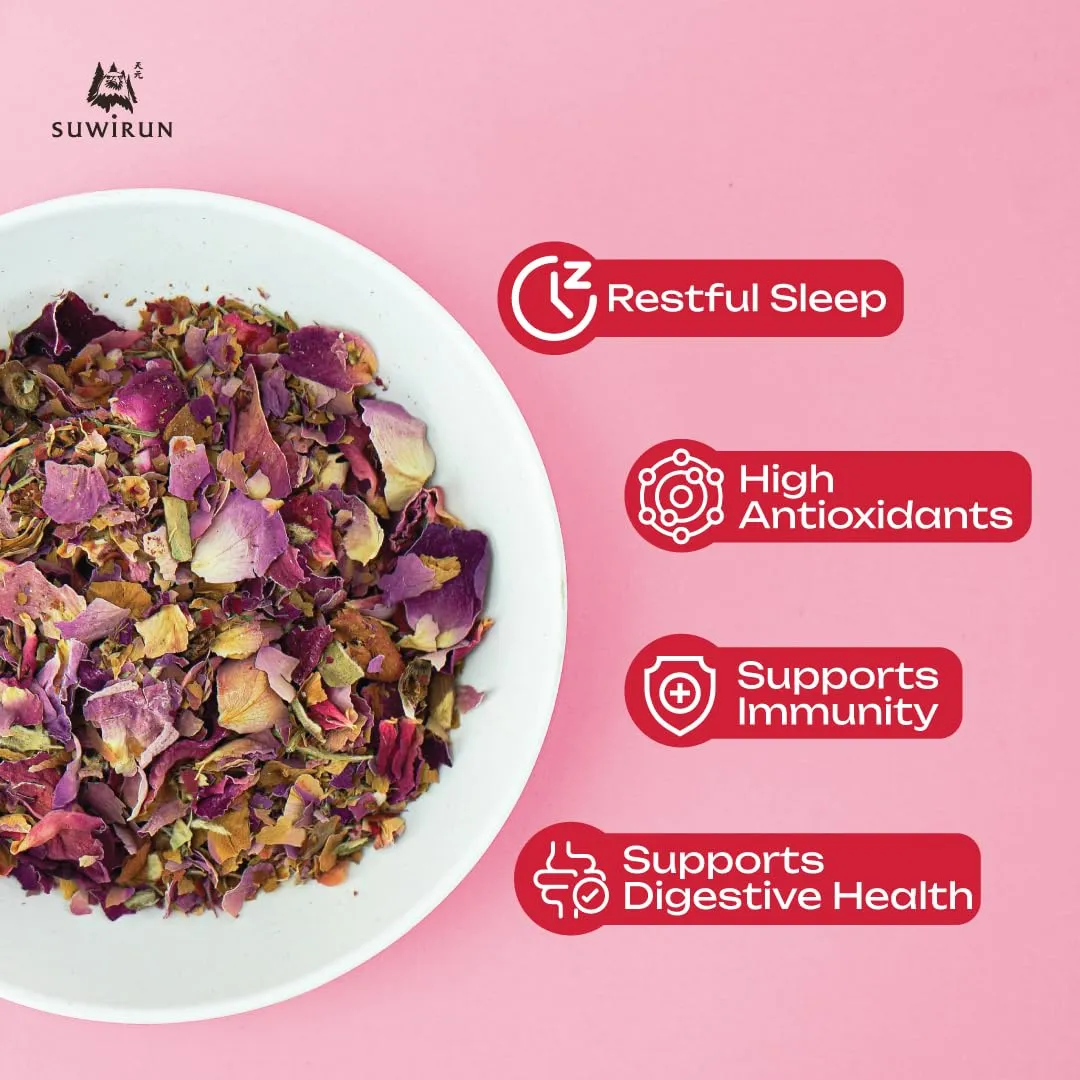 Suwirun Organic Rose Tea 25 Bags – 100% Pure Rose Petals – Delicate Floral Aroma, Naturally Caffeine-Free – Relaxing Herbal Tea, Enjoy Hot or Cold