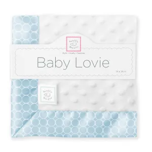 SwaddleDesigns Baby Lovie, Small Security Blanket, Plush Dots with Satin Trim, White Mini Mod Circles on Pastel Blue, 14 x 14 inches (36 x 36 cm)