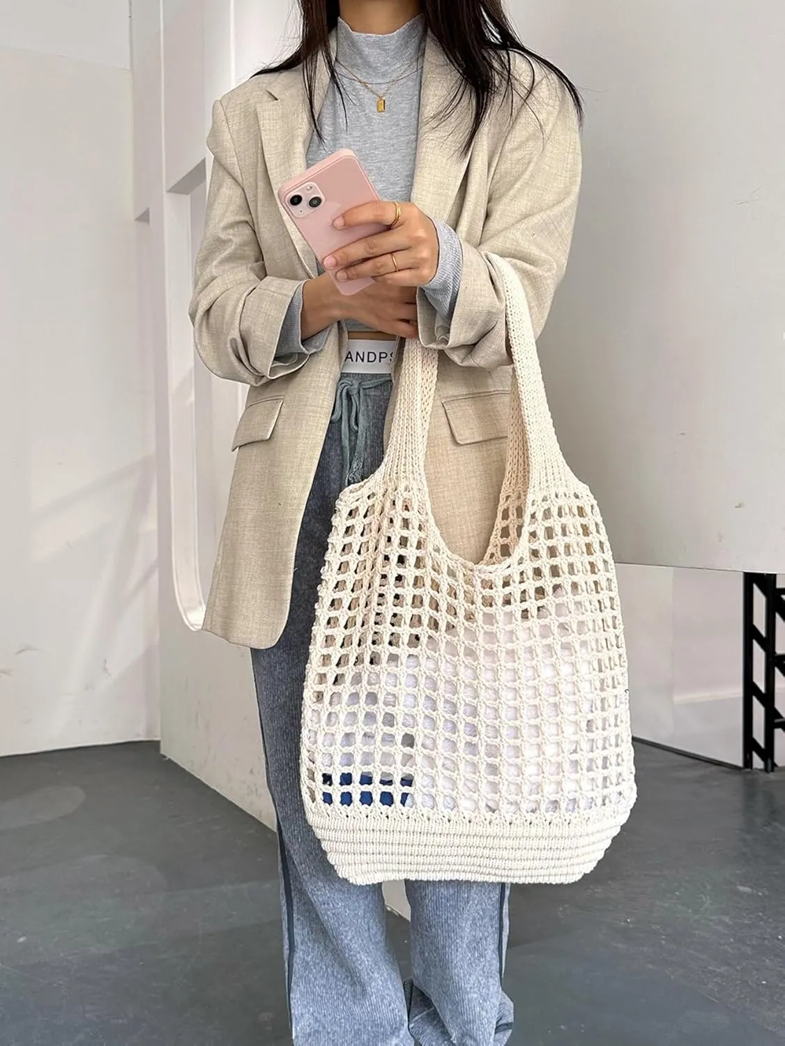 SweatyRocks Women's Crochet Beach Mesh Tote Bags Retro Hobo Knitted Fishnet Handbags