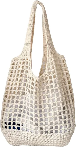 SweatyRocks Women's Crochet Beach Mesh Tote Bags Retro Hobo Knitted Fishnet Handbags