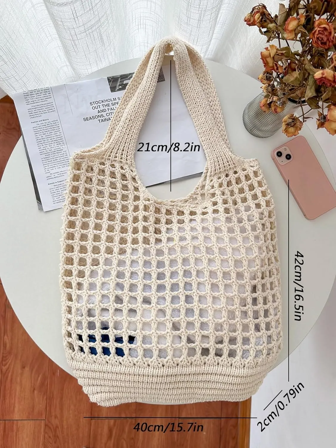 SweatyRocks Women's Crochet Beach Mesh Tote Bags Retro Hobo Knitted Fishnet Handbags