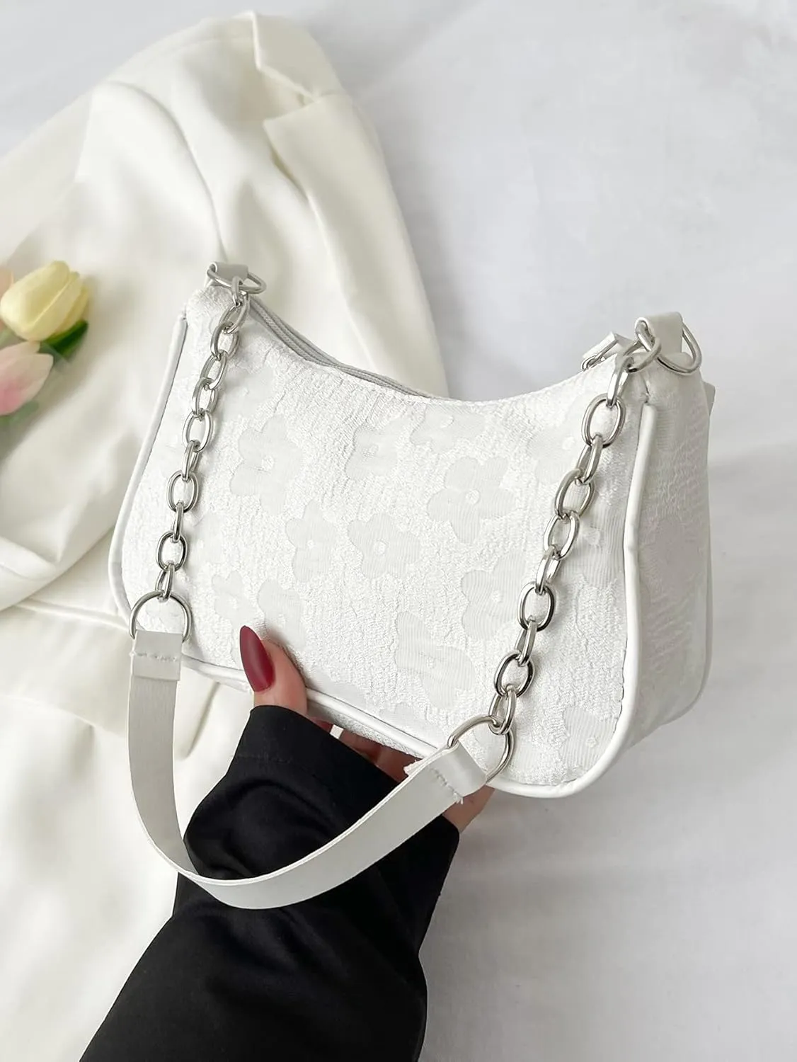 SweatyRocks Women's Floral Pattern Chain Strap Shoulder Bags Casual Hobo Hand Bag Clutch Purse