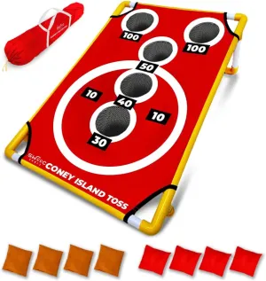 SWOOC Games - Coney Island Toss™ - Arcade Style Cornhole Board Set w/Carrying Case & 15  Games - Corn Hole Games for Adults - Kids Bean Bag Toss Game - Kids Cornhole Set w/Bags - Outdoor Yard Games