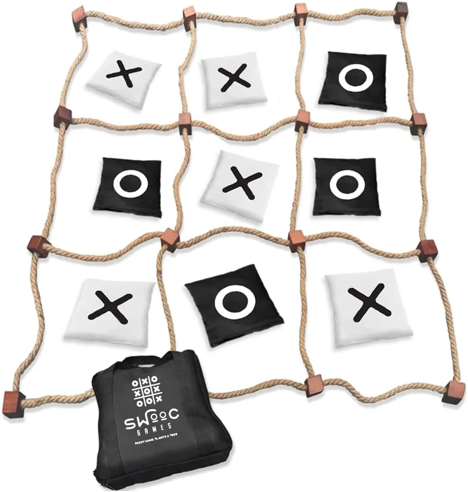 SWOOC Games - Giant Tic Tac Toe Outdoor Game | 3ft x 3ft | Instant Setup, No Assembly | Bean Bag Toss Outdoor Games for Kids 8-12 | Giant Yard Games for Adults | Giant Lawn Games | Backyard Games