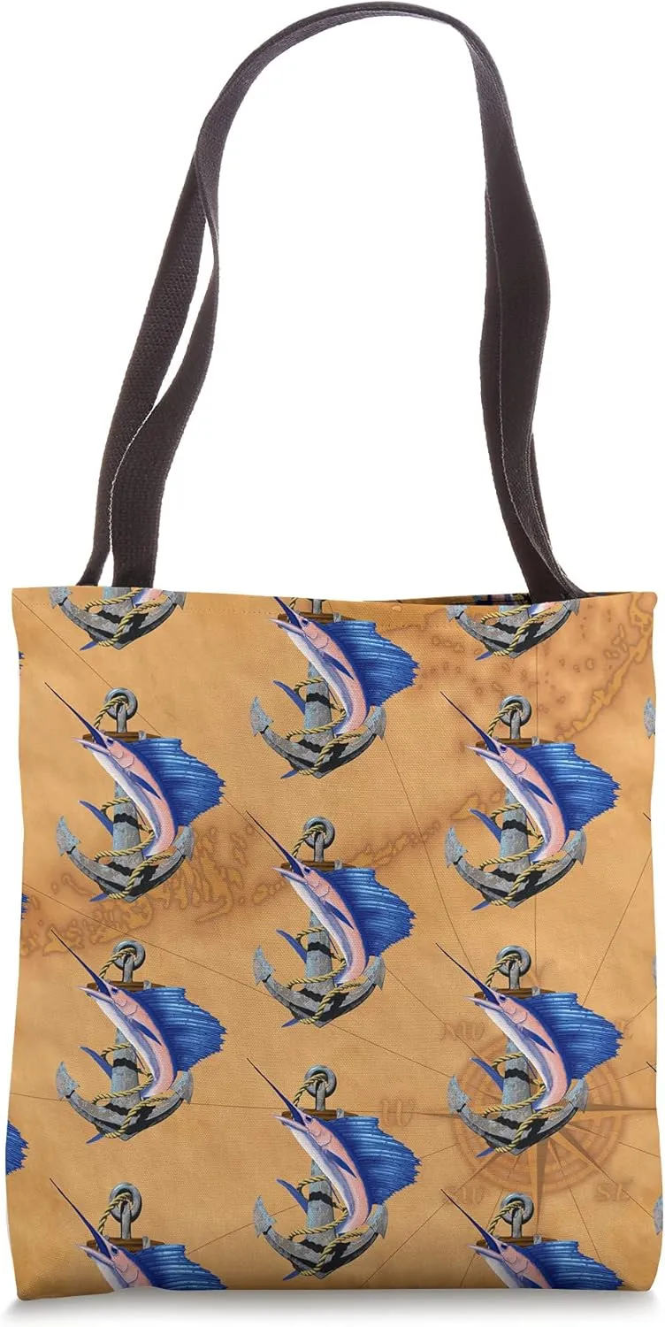 Swordfish Marlin Sailfish Deep Sea Fishing Ship Anchor Tote Bag