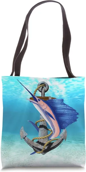 Swordfish Marlin Sailfish Deep Sea Fishing Ship Anchor Tote Bag