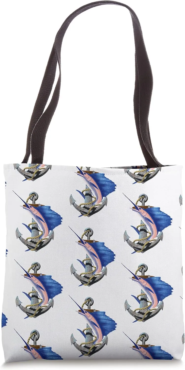 Swordfish Marlin Sailfish Deep Sea Fishing Ship Anchor Tote Bag