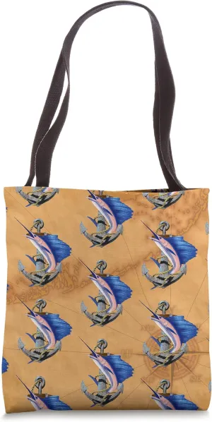 Swordfish Marlin Sailfish Deep Sea Fishing Ship Anchor Tote Bag