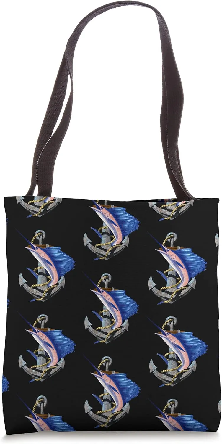Swordfish Marlin Sailfish Deep Sea Fishing Ship Anchor Tote Bag