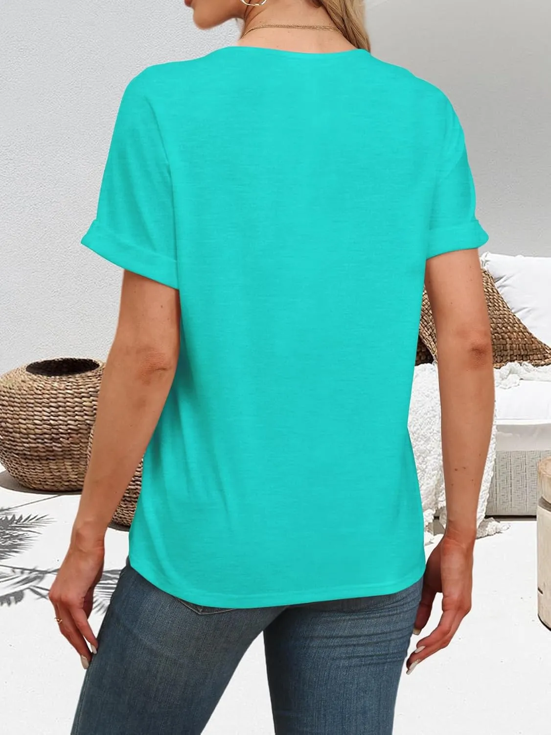 T Shirts Short Sleeve V Neck Tees Womens Tops Beach Vacation Fashion Clothes 2025 Casual Summer Spring Outfits