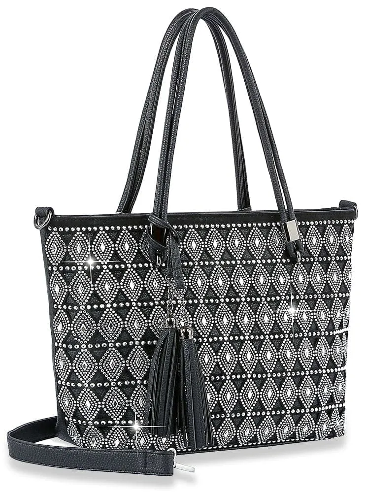 Tassel Accented Diamond Pattern Tote