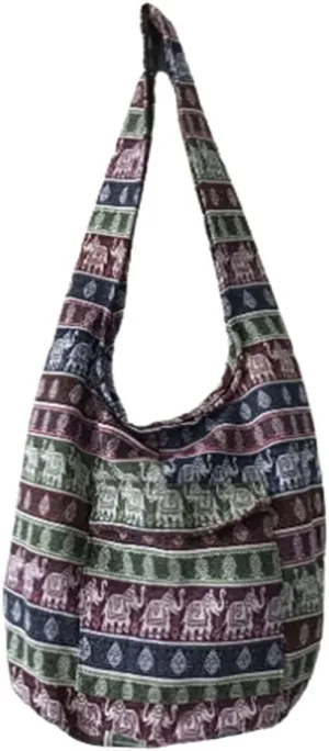 Taweengam Hippie Bag Boho Purse Ethnic Style for Ladys Women Men Crossbody Shoulder Handbag Thai Elephant Pattern
