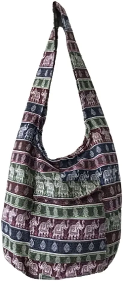Taweengam Hippie Bag Boho Purse Ethnic Style for Ladys Women Men Crossbody Shoulder Handbag Thai Elephant Pattern