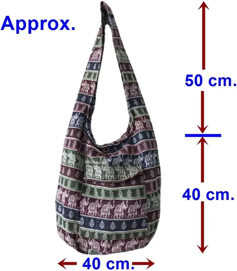 Taweengam Hippie Bag Boho Purse Ethnic Style for Ladys Women Men Crossbody Shoulder Handbag Thai Elephant Pattern