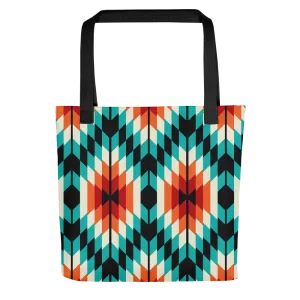 Teal and Orange Summer Azteca Print Tote Bag