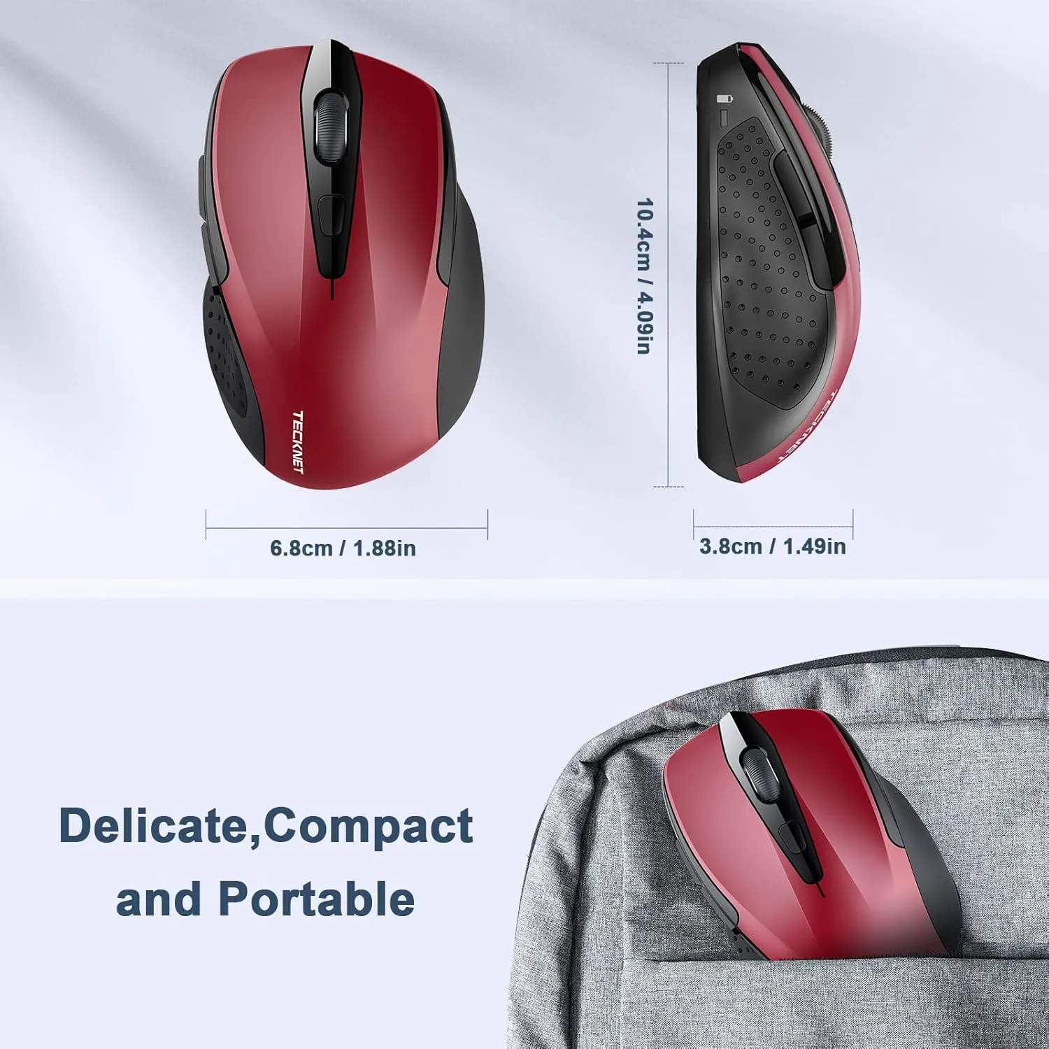 TECKNET Wireless Mouse, 2.4G Ergonomic Optical Mouse, Computer Mouse for Laptop, PC, Computer, Chromebook, Notebook, 6 Buttons, 24 Months Battery Life, 4000 DPI, 6 Adjustment Levels