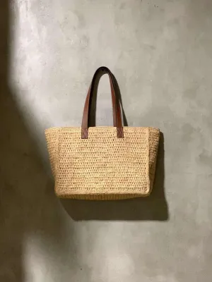 Tenhai Crochet Raffia Bag With Lining Leather Handle