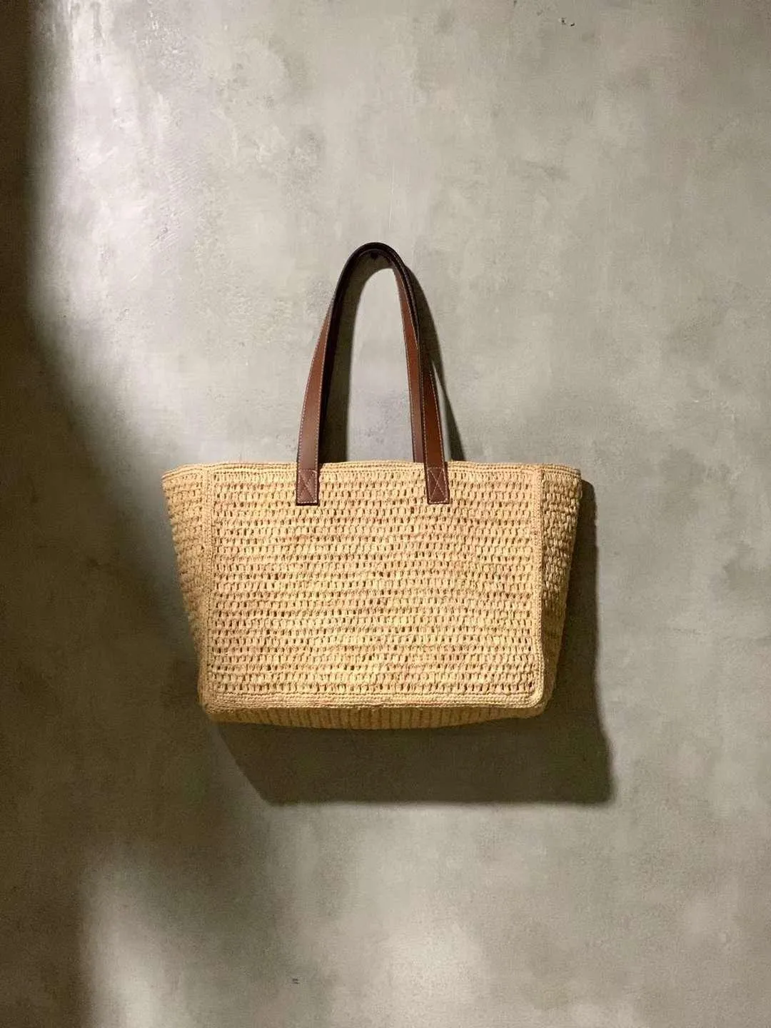 Tenhai Crochet Raffia Bag With Lining Leather Handle