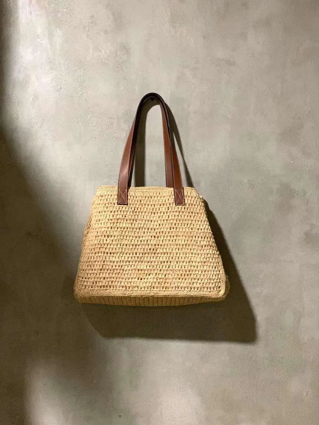 Tenhai Crochet Raffia Bag With Lining Leather Handle