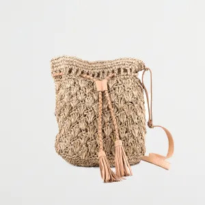 Textured Raffia Dark Handbag